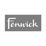 A gray and white logo of fenwick