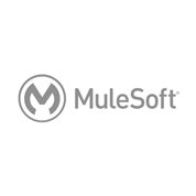 A gray and white logo of mulesoft