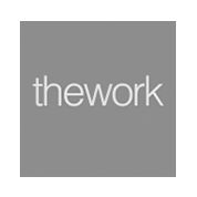 The work logo in grey and white