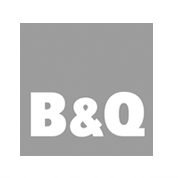 A gray square with the letters b & q written in white.