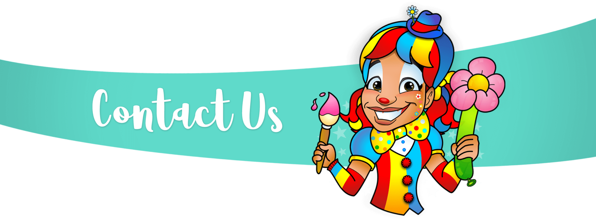 A clown holding a paintbrush and the words " contact us ".