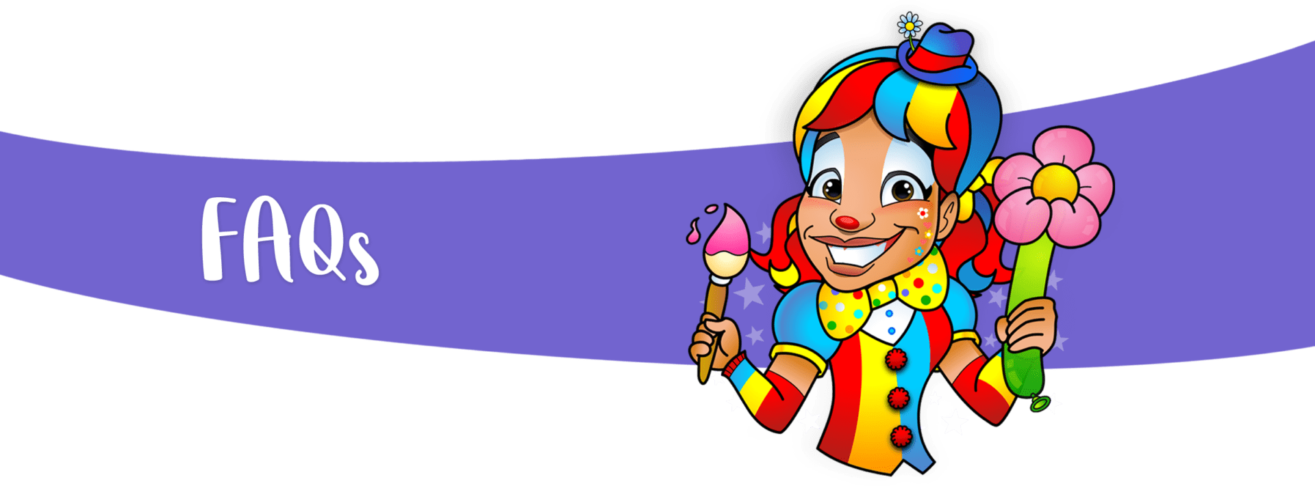 A clown holding a paintbrush in front of a black background.