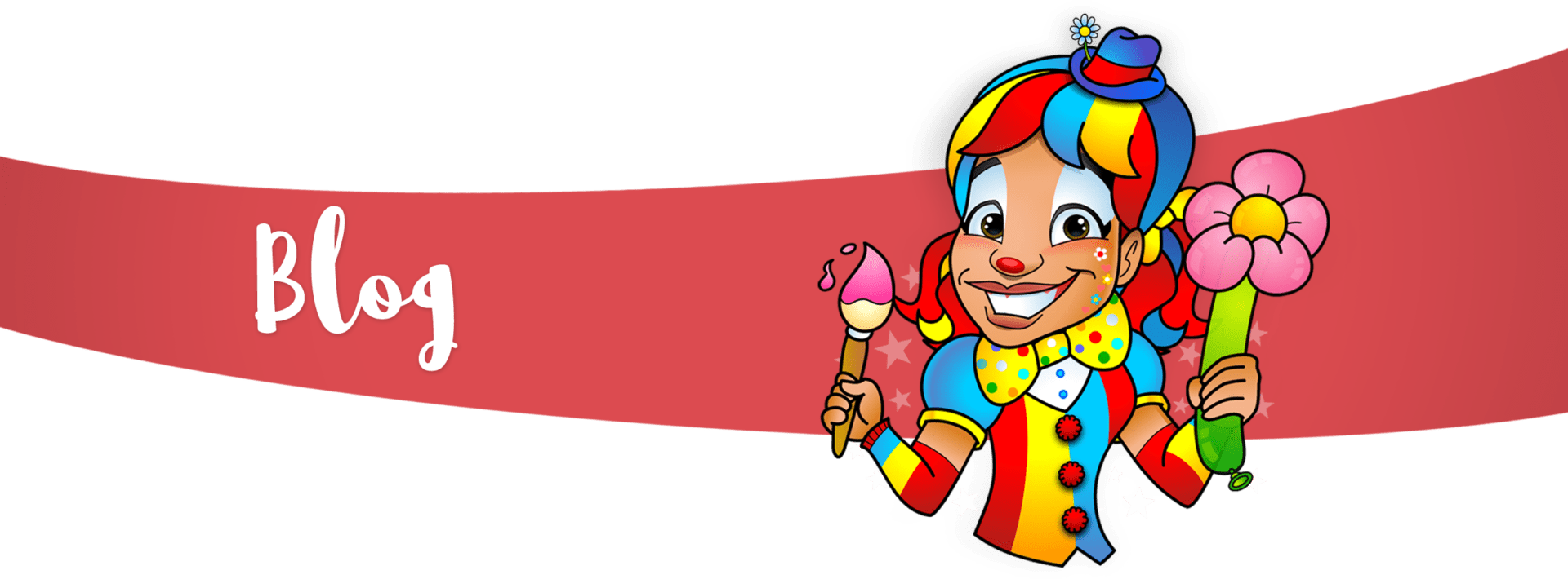 A clown holding a paintbrush in front of a black background.