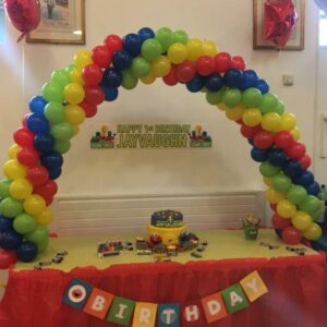 A birthday party with balloons and decorations