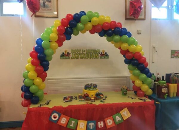 A birthday party with balloons and decorations