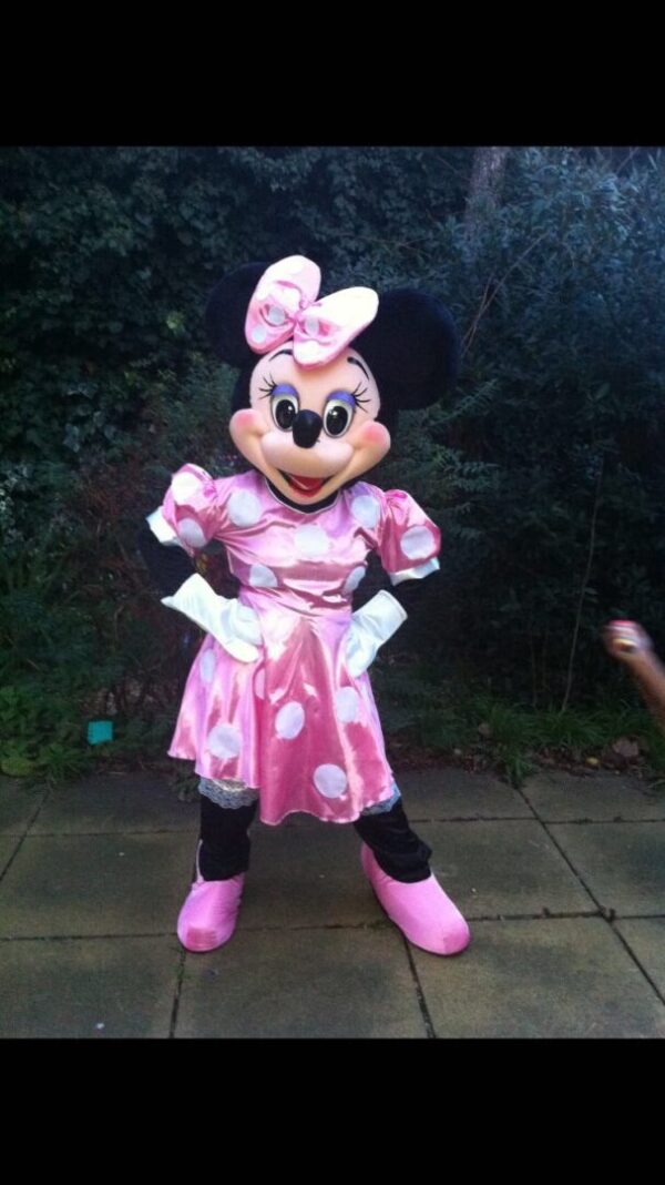 A minnie mouse character in pink dress