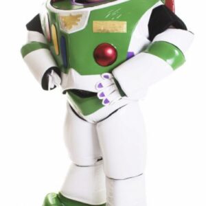 A toy story buzz lightyear standing up.