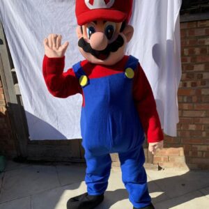 A person in a mario costume waving