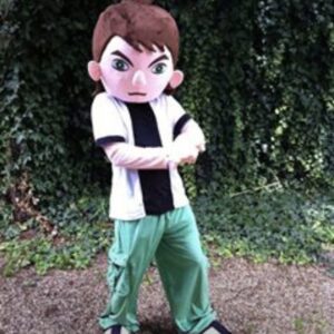 A boy in green pants and white shirt