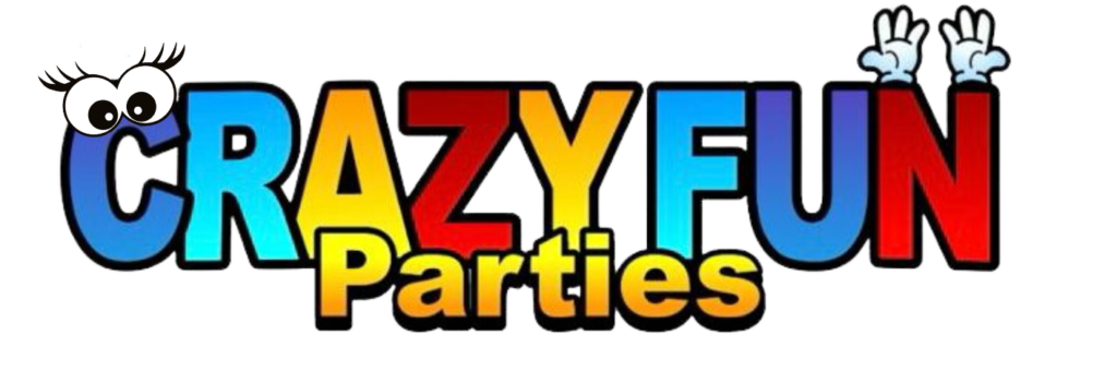 A black background with the words crazy fun parties written in colored letters.