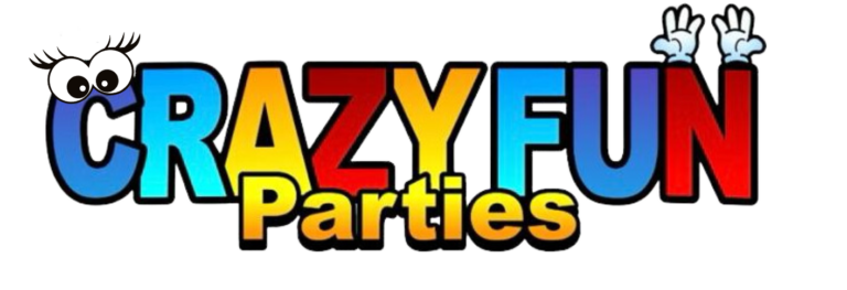 A black background with the words crazy fun parties written in colored letters.