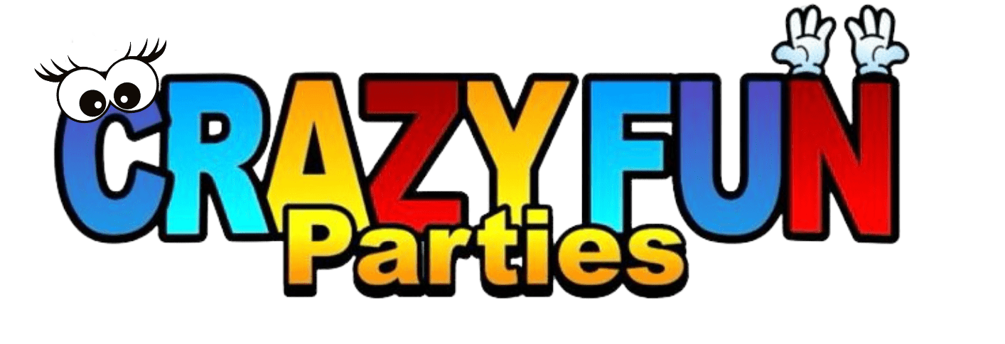 A black background with the words crazy fun parties written in colored letters.